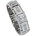 14k White Gold Extra Large Bar Link 8.75 in. Men's Bracelet, w/ 7.50 Carats Baguette, Brilliant Cut & Invisible Set Diamonds, 13/16 in. (21mm) wide