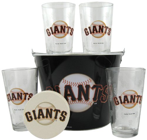 San Francisco Giants Satin Etch Bucket and 4 Glass Gift Set