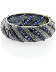 14kt Yellow Gold Diamond Pave Blue Sapphire Bangle Bracelet Silver Wedding Party Jewelry