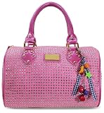 Womens Designer Inspired Pink Diamante Bowling Handbag