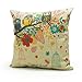 Lavievert Decorative Linen Square Throw Pillow Cover Cushion Case Handmade Toss Pillowcase with Hidden Zipper Closure, Vintage Style Owls with Birdcage Pattern, for Living Room, Sofa, Etc... Fit a 18 X 18 Inches Insert