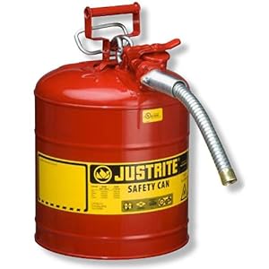 Justrite AccuFlow 7250130 Type II Galvanized Steel Safety Can with 1" Flexible Spout, 5 Gallons Capacity, Red