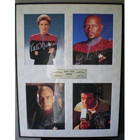 Star Trek Collectible, Limited Edition, Signed 4 Captains Print: Captain Kathryn Janeway, Captain Benjamin Sisko, Captain Jean-Luc Picard and Captain James T. Kirk that is a limited edition