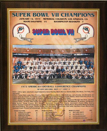 Miami Dolphins 1972 Super Bowl Champions Healy Plaque