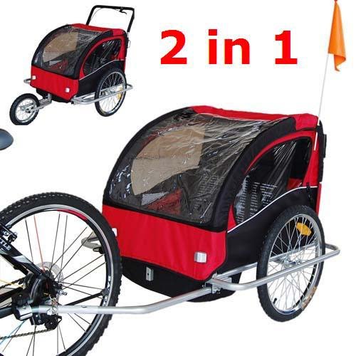 Children Bicycle Trailer & Jogging Stroller Combo-red/black Picture