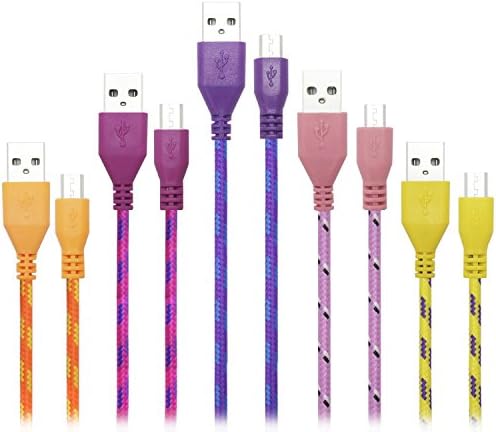 iForever 5 Pack 6ft 1.83m Durable Color Nylon Braided Micro USB2.0 Charging Sync Cable Charge Cord Charger for Samsung, HTC, LG, Nokia, Nexus, Sony, Motorola and More