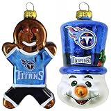NFL Tennessee Titans Blown Glass Gingerbread Man & Top Hat Snowman Ornament 2-Pack