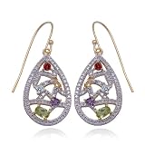 18k Yellow Gold Plated Sterling Silver Multi-Gemstone and Diamond Teardrop Earrings