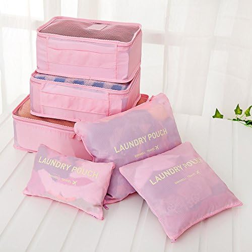 GTGlobal Packing Cubes And Pouches - The Most Light and Handy Travel Cube Set - Set of 6 - Durable, Compact, Multifunctional, Lightweighted Trip Gears(Pink)