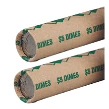 PM Company SecurIT $5.00 Dime Pre-Crimped Tubular Coin Wrappers, 3 Inches Length, Brown/Green, 1000/Carton (65071)