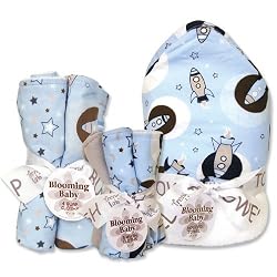 Trend Lab 21083 Rockets Bouquet Set - All 3 Bouquets - Hooded Towel- 5 Pack Of Wash Cloths- 4 Pack Of Burp Cloths