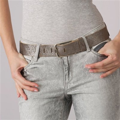 Women’s suede belt, width 4 cm crackled silver 80cm