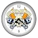 Silver Wall Clock of Live Fast Die Young Skull Flames and Pistons (Harley Davidson, Hog, Motorcycle Riding, Bike Riding, West Coast Choppers, Orange County Choppers, American Chopper)