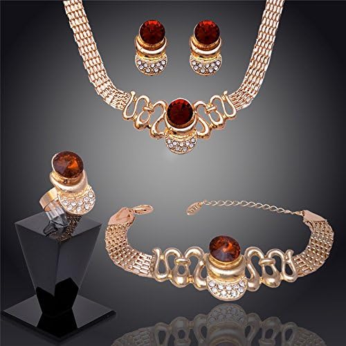 Best 2014 18k Gold Plated Austrian Crystal Red Garnet Necklace Bracelet Earring Ring Wedding Jewelry Set stylish Women