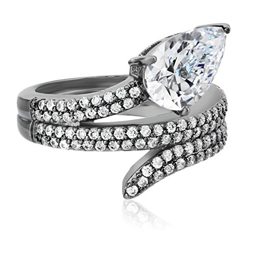 CZ by Kenneth Jay Lane Pear Round Cubic Zirconia Snake Coil Adjustable Ring, Size 5-7, 13 CTTW