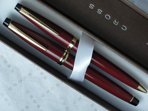 Cross Radiance Maroon Red Lacquer & 23 Kt Gold Medium nib fountain pen and 0.5MM Lead Pencil Set