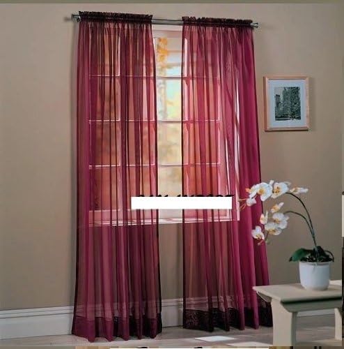 MONAGIFTS TWO PANELS 55 WIDE X 95" LENGTH BURGUNDY 2 Piece Solid SHEER PANEL with ROD POCKET - Window Curtain Treatment 95" LENGTH