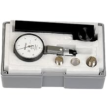 Mitutoyo 513-302GT Dial Test Indicator, Full Set, Universal Type, 0.375" Stem Dia., White Dial, 0-15-0 Reading, 1.575" Dial Dia., 0-0.03" Range, 0.0005" Graduation, +/-0.0005" Accuracy