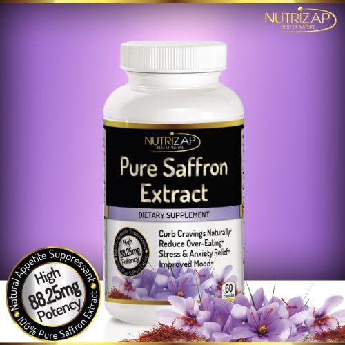 Premium Saffron Extract Capsules By Nutrizap : Herbal Supplement That Curbs Cravings Naturally : 88.25mg Per Capsule : 60 Capsules For 2 Months Supply : Made in USA