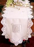 100% Luxury Cotton Embroidery with Handmade Crochet Table Cloth / 15x54 Runner