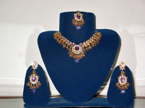 Christmas Gift-fashion Jewelry Necklace Set and Earring in Antique Silver Finish and Ruby Color Stones 4pc Set (Brand New) Free Shipping