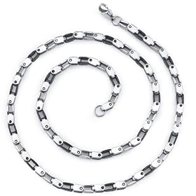 Suave and Stylish: Mens Stainless Steel and Ceramic Rivet Link 20 Inch Chain Necklace Free Shipping