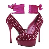 IMAGE OF Monique Rhinestone Velvet Lace Up Pump PINK