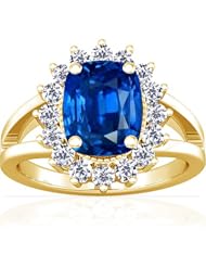 18K Yellow Gold Cushion Cut Blue Sapphire Ring With Sidestones (GIA Certificate)