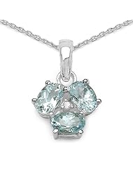 1.20 Carat Genuine Aquamarine and 0.00 CT TDW Genuine Diamond 925 Sterling Silver Pendant