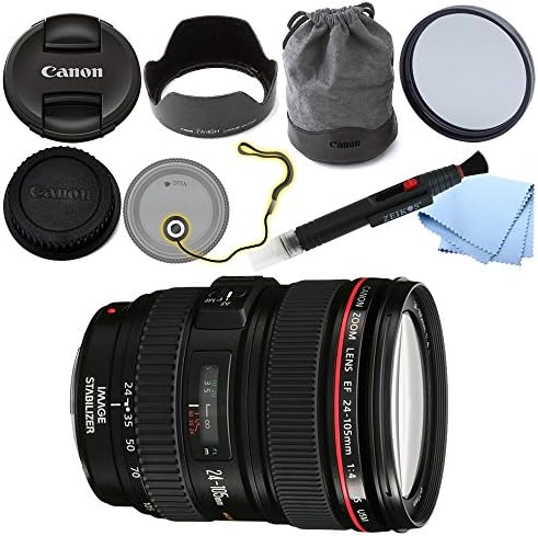 Canon EF 24-105mm f/4L IS USM AF Lens (in White Box) for EOS 1D, 5D III, 6D, 7D 70D + GID Accessory Bundle