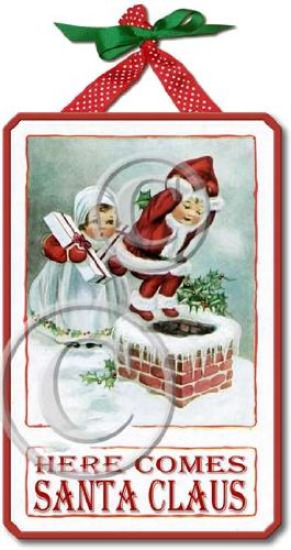 Item 09168 Vintage Victorian Santa Christmas Sign Plaque