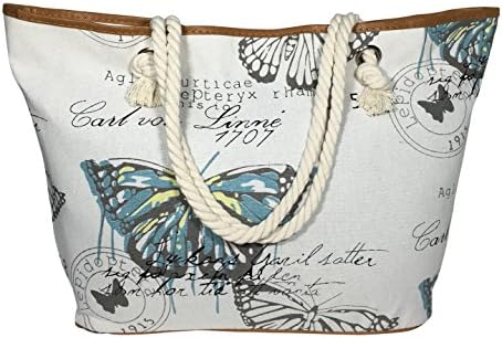 Trezo Multipurpose Large Travel Beach Tote Bag, European Butterfly with Rope Handles