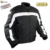Men's Level-3 Armored Black and White Waterproof Tri-Tex Fabric Motorcycle Jackets - Size : XL
