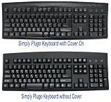 Korean and English Computer Keyboard - Black Wired USB Plug - White Characters on Black Keys Bundled With Simply Plugo Cover For Extra Protection from Dirt, Dust, Liquids, and Contaminants.