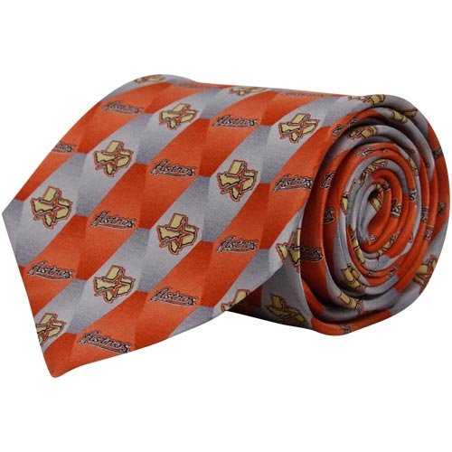 Houston Astros Brick Red-Gray Geometric Logo Print Silk Tie