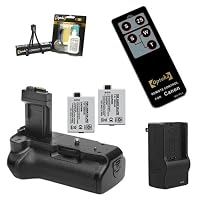 Opteka Battery Pack Grip / Vertical Shutter Release with Charger, 2 LP-E5 Batteries (3600 mAh Total), Wireless Remote, Cleaning Kit, & Mini Tripod