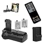 Opteka Battery Pack Grip / Vertical Shutter Release with Charger, 2 LP-E5 Batteries (3600 mAh Total), Wireless Remote, Cleaning Kit, & Mini Tripod