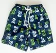 Boys Swim Trunks Elastic Waist and Faux Board Short Style Front Side Cargo Pocket and Back Patch Pocket. Mesh Lined.Navy/Skulls in Sizes 4-16
