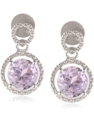 Sterling Silver Amethyst and Diamond Accent Drop Earrings (.007 cttw, H-I Color, I1-I2 Clarity)