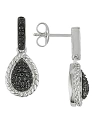 1/2 Carat Black Accent Diamond Earrings w/ Sterling Silver and Black Rhodium Detailing