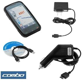 Black Rubber Silicone Skin Cover Case + Rapid Car Charger + Home Travel Charger + USB Data Cable for AT&T Samsung Eternity SGH-A867 Cell Phone