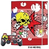 Skin Decal Cover for Playstation 3 Console + two PS3 Controllers - Star and Skull