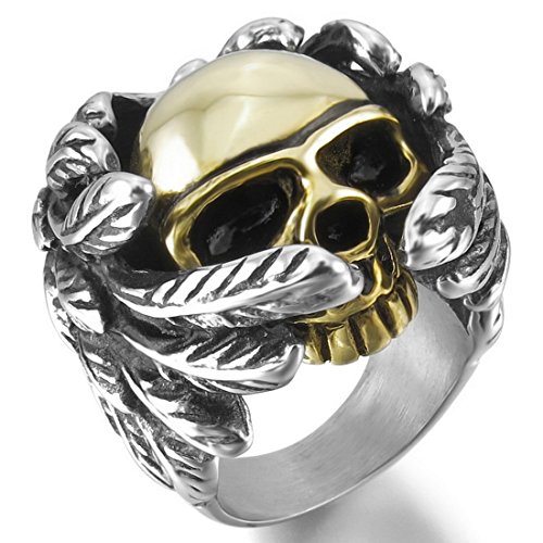 Men's Large Heavy Stainless Steel Ring Silver Gold Black Skull Wings Biker