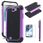 Pandamimi ULAK Purple /Black Combo hard case With Impact Resistant Bumpers Cover for Samsung Galaxy Note II 2 N7100 + Purple Stylus + Screen Protector