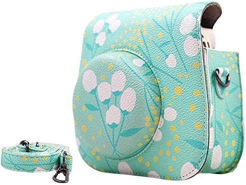 Angeka PU Leather Case for Fujifilm Instax Mini 8, Instax Mini 8 Camera Case Bag with Shoulder Strap and Pockets(Blue)