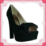 Women's Qupid Black Suede High Heel Peep Toe Pumps (Drama90)
