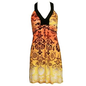 Halter Knit Dress Orange and Yellow Floral Print