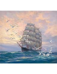 Home: Perfect Effect Canvas ,the Reproductions Art Decorative Prints On Canvas Of Oil Painting Seascape Of A Sailing Ship And Sea Gulls, 8x9 Inch / 20x22 Cm Is Best For Dining Room Decor And Home Decoration And Gifts - RichardGallery