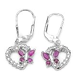 0.70 Carat Genuine Ruby and Diamond Silver Earrings