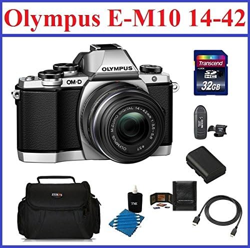 Olympus OM-D E-M10 Mirrorless Micro Four Thirds Digital Camera with 14-42mm Lens (Silver) Bundle, Includes: 32GB SDHC Memory Card, SD Card Reader, Spare Battery, Small Camera Bag, Mini HDMI Cable, Memory Card Wallet &amp; Lens Cleaning Kit